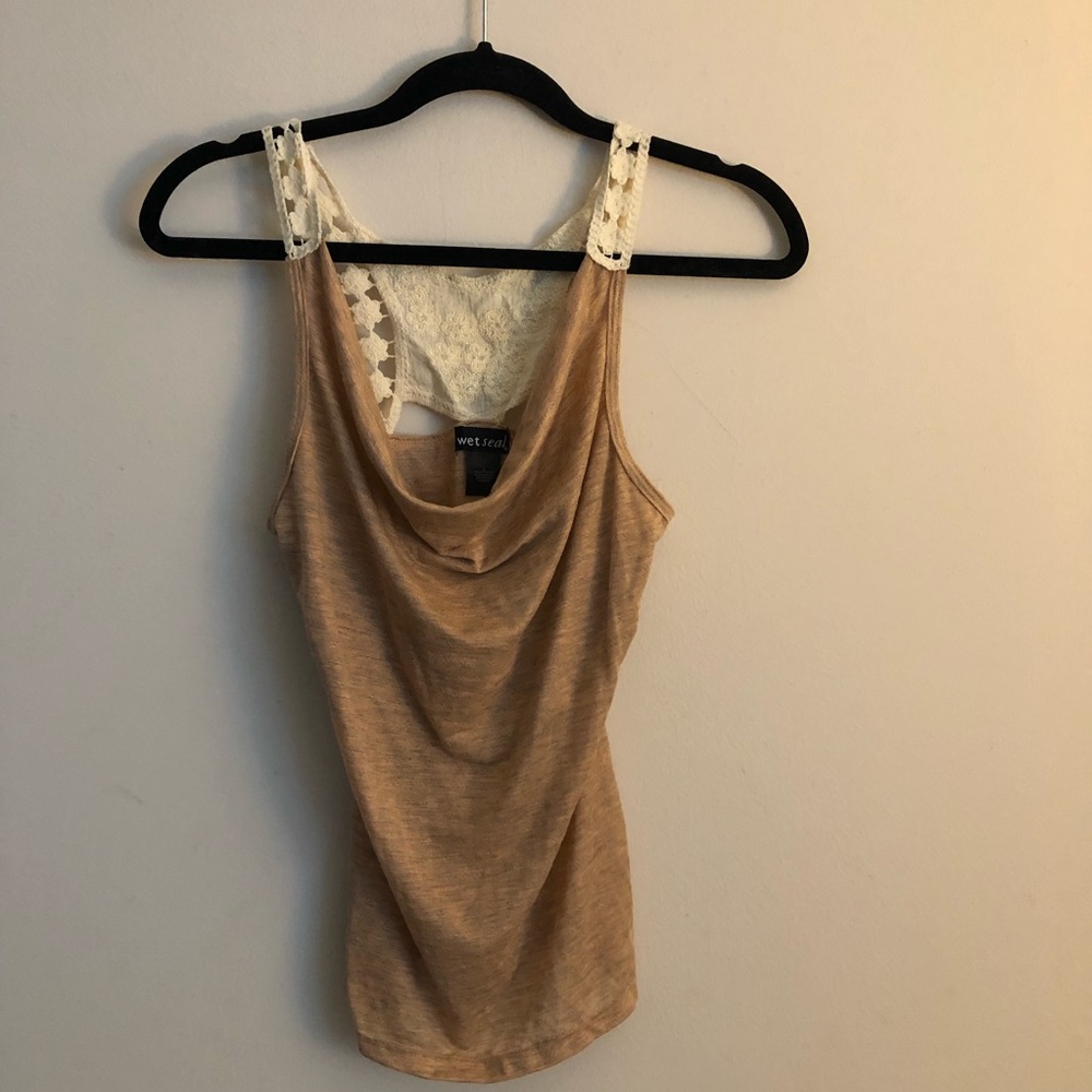 Wet Seal cowl neck with lace/crochet like detailing. Size large( juniors sizing)